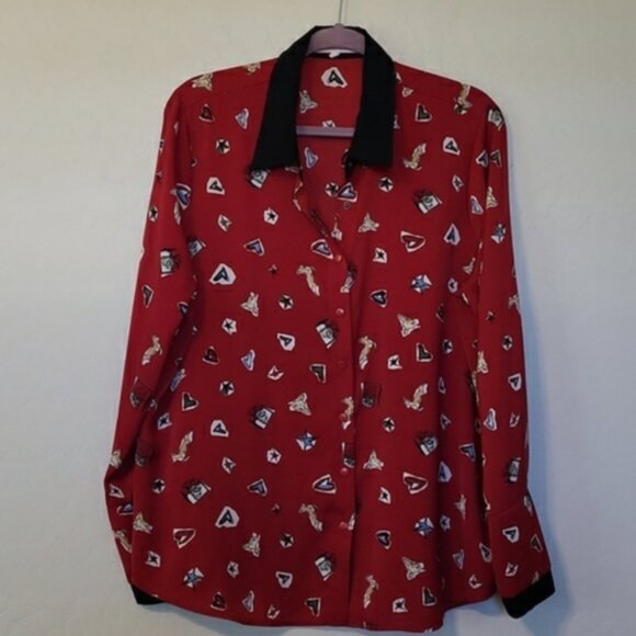 French Rendez Vous Scarlet Print Red Double Cuffs Fun Dear Print Plus Size 16 - Picture 5 of 10